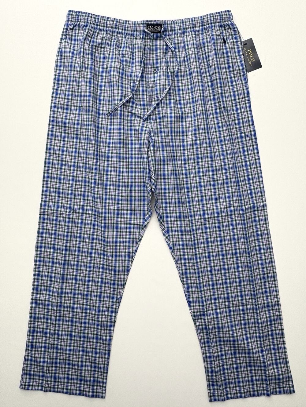 Polo Ralph Lauren Pajama Pants Men’s Big 1X Blue Green Plaid Drawstring NWT $65